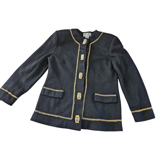 Focus 2000 by Charles Glueck Jackets & Blazers - VTG Focus 2000 by Charles Glueck Black Sweater / Jacket Black Gold Tone Size 8